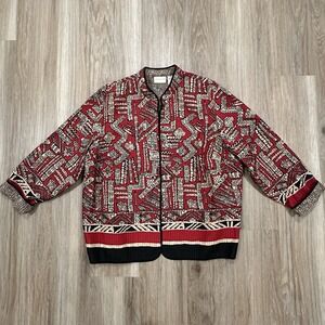 Alfred Dunner Womens 24W Quilted Tunic Jacket Tribal Print Red Black